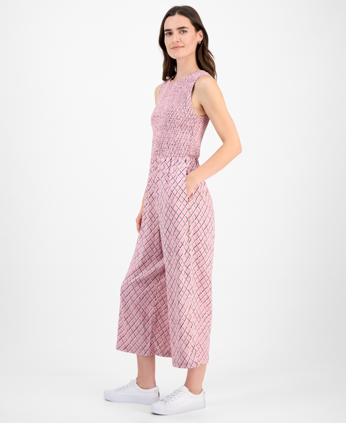 Nautica Jeans Women's Argyle Dot Ankle Jumpsuit In Pink