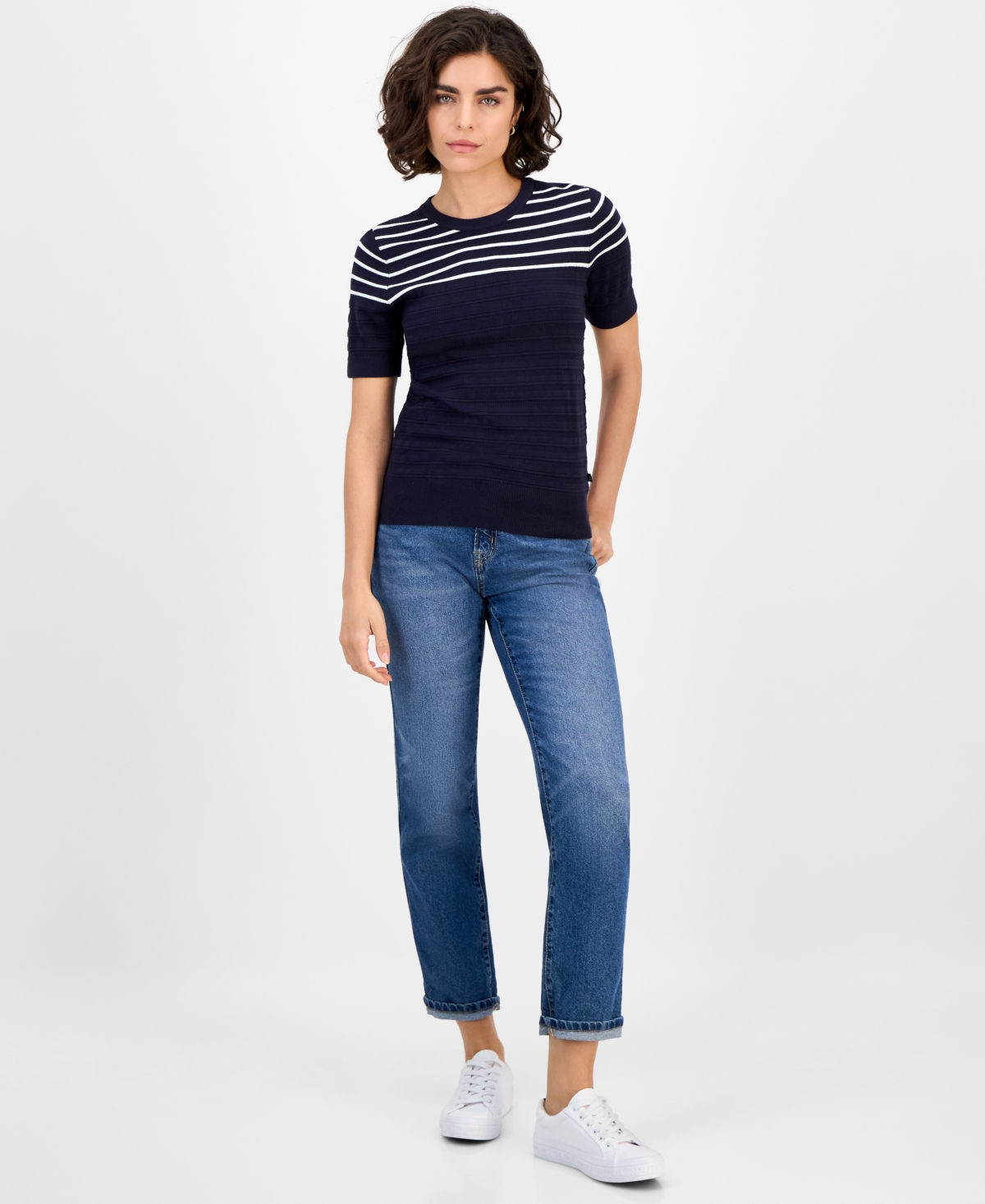 Nautica Jeans Women's Short-sleeve Striped Crewneck Sweater In Multi