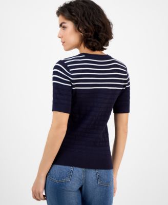 Women's Short-Sleeve Striped Crewneck Sweater