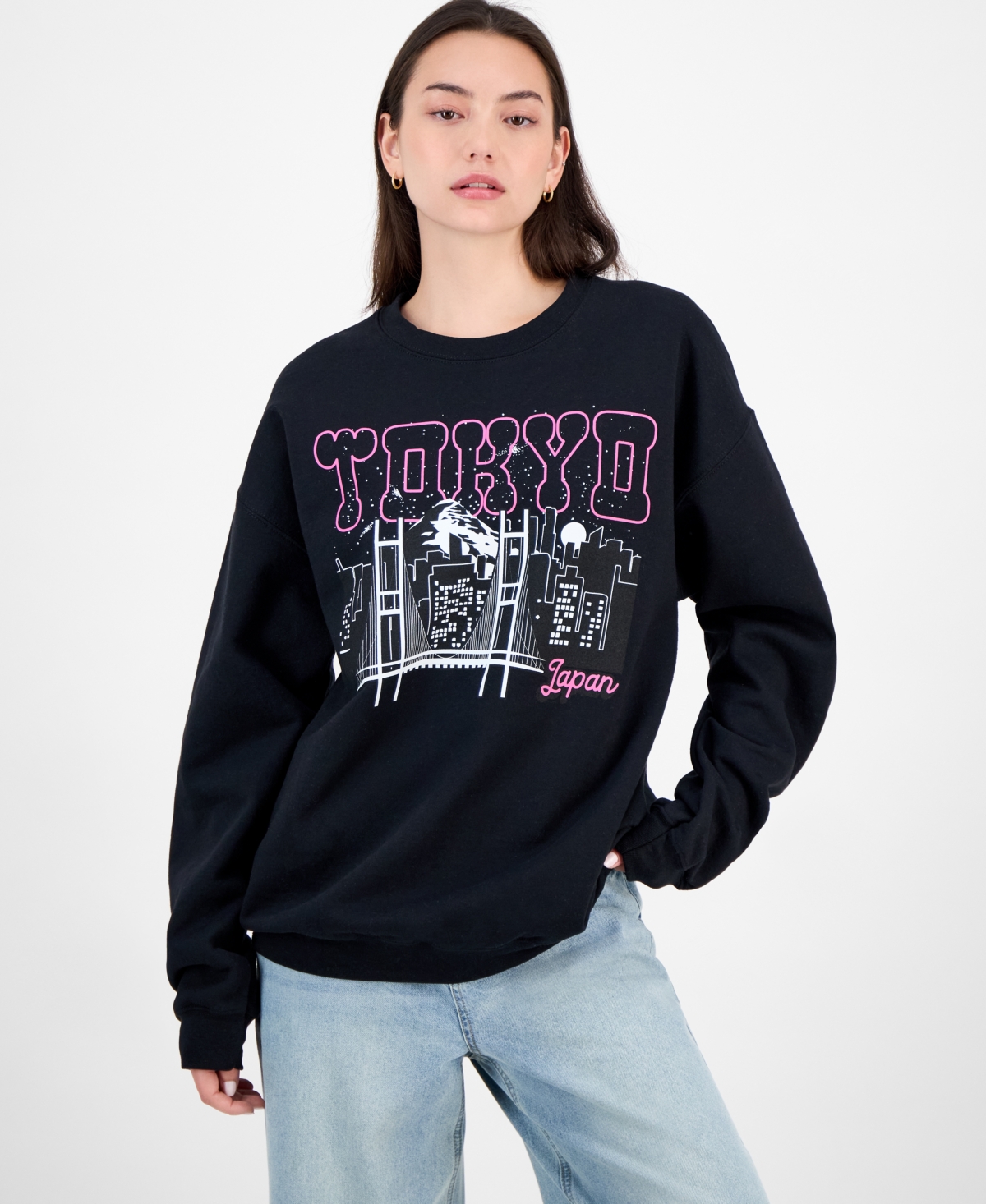 Love Tribe Juniors' Tokyo Skyline Graphic Sweatshirt