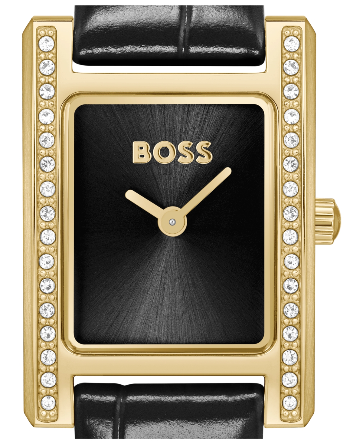 Hugo Boss Boss Lucy Precious Rectangular Watch, 18.5mm In Black