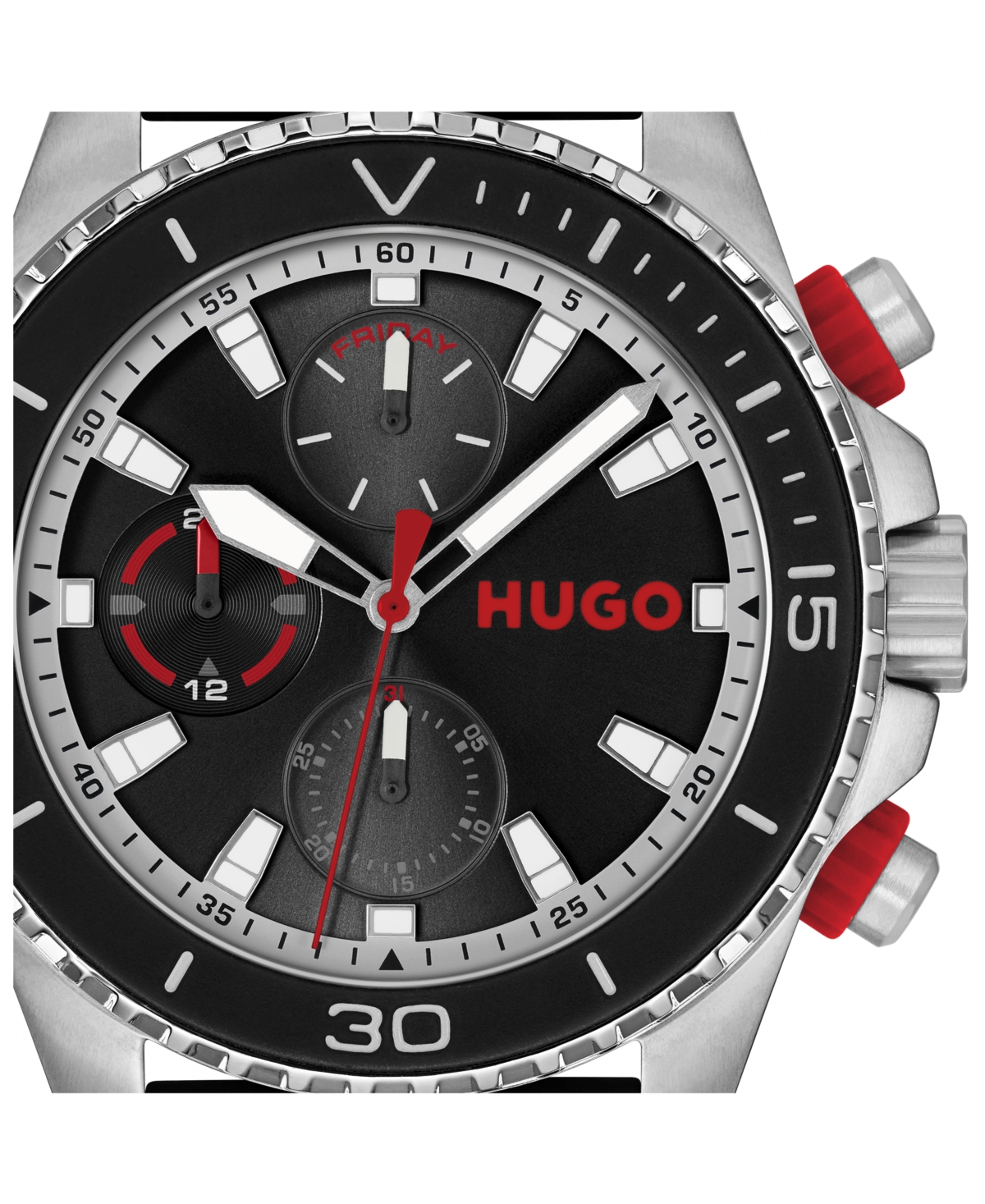 Hugo Boss Men's Dive Quartz Multifunction Black Silicone Watch, 44mm In Black