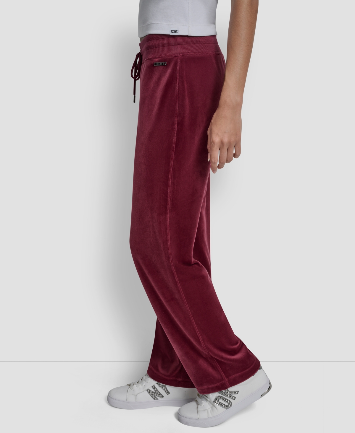 Dkny Jeans Petite Drawstring-waist Velour Pants In Burgundy