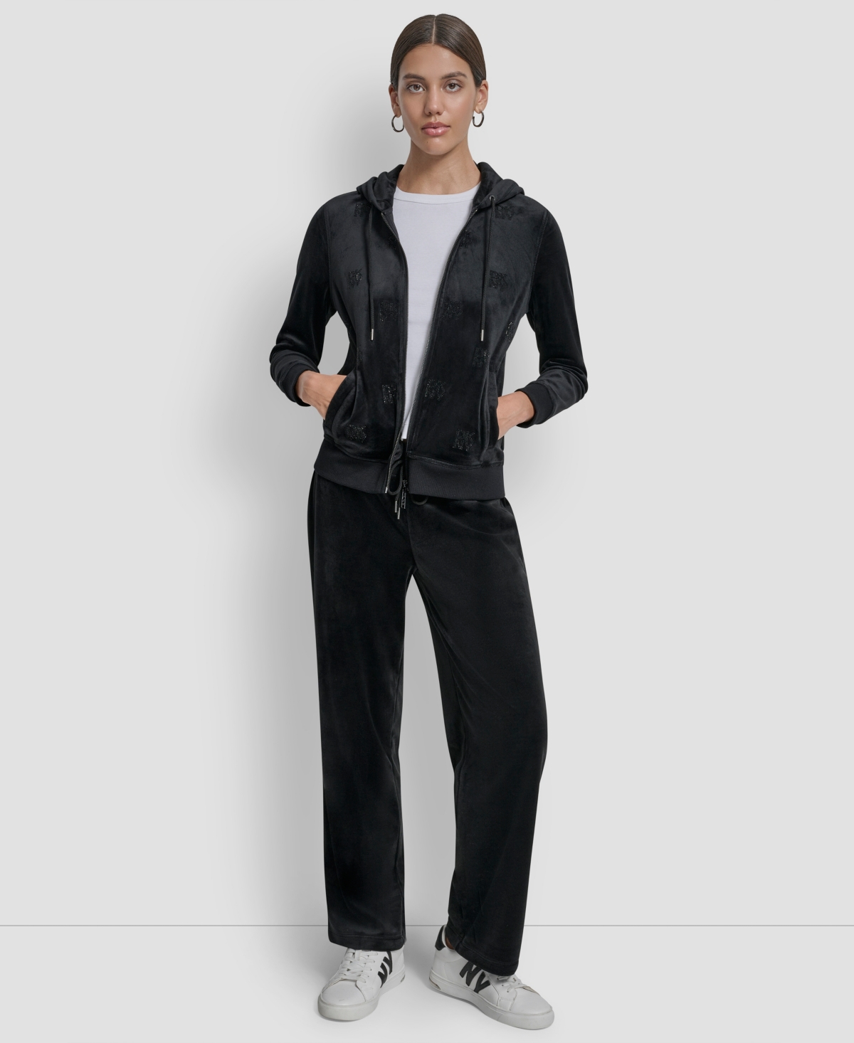 Dkny Jeans Petite Drawstring-waist Velour Pants In Black