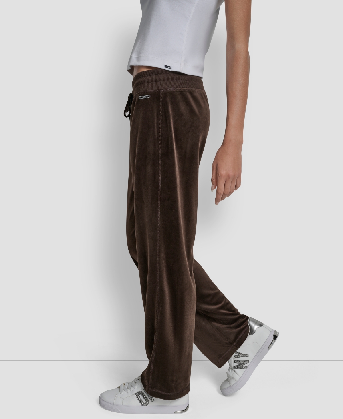 Dkny Jeans Petite Drawstring-waist Velour Pants In Brown
