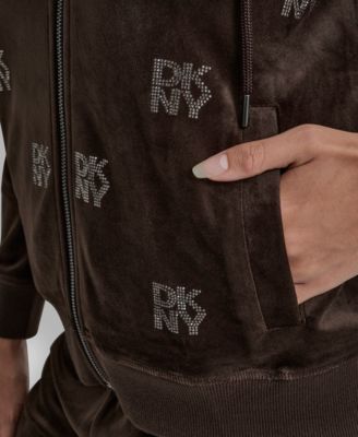 Petite Logo Detail Velour Zip-Up Hoodie