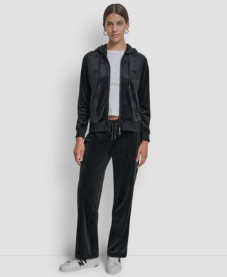 Petite Logo Detail Velour Zip-Up Hoodie