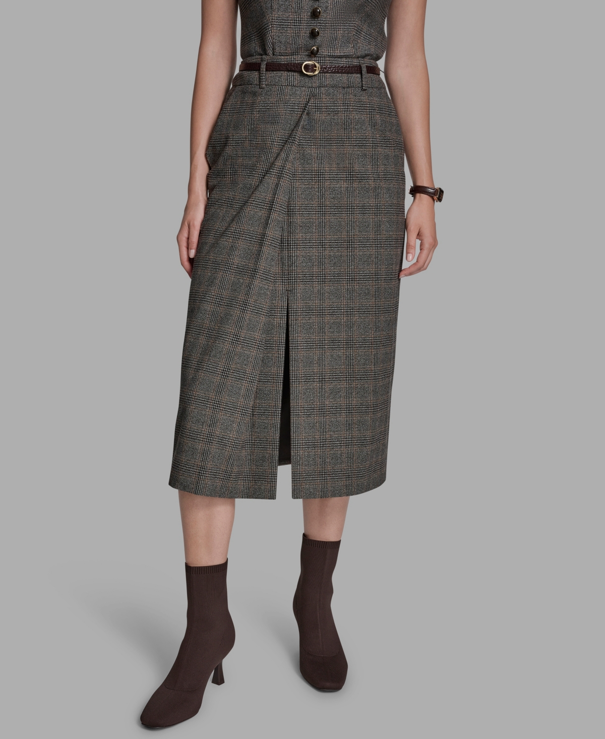 Bcbg Women's Belted Midi Skirt In Gray