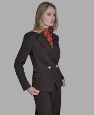 Women's Pinstripe Peak Lapel Notch Collar Jacket