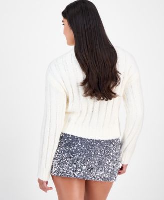 Juniors' Cable-Knit Crewneck Sweater