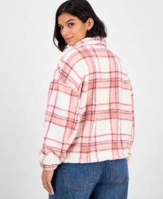 Juniors' Printed Quarter-Zip Sherpa Jacket
