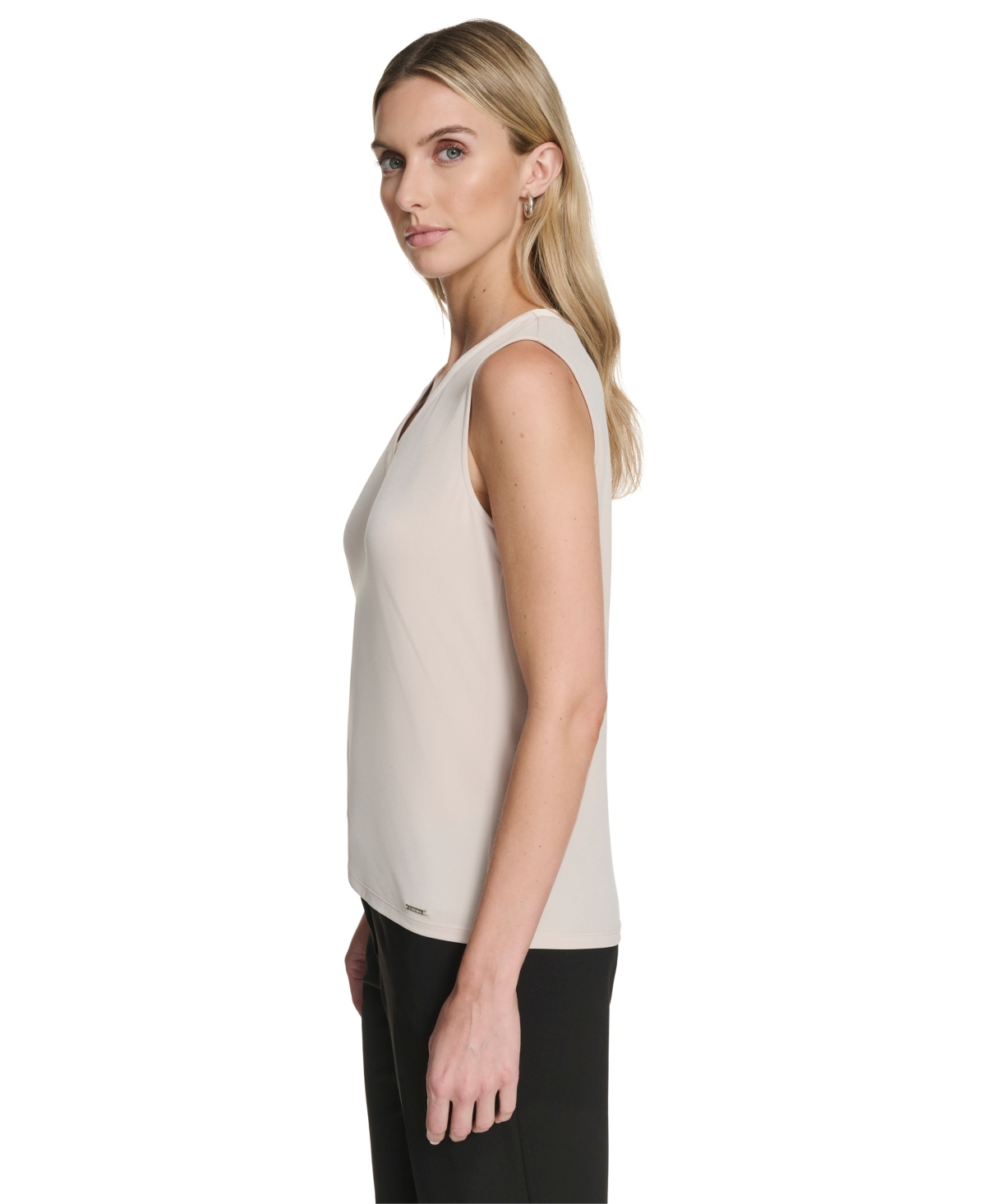Calvin Klein Women's Mixed-media Sleeveless Blouse In Gray