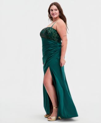 Trendy Plus Size Satin Ruched Sequin Gown