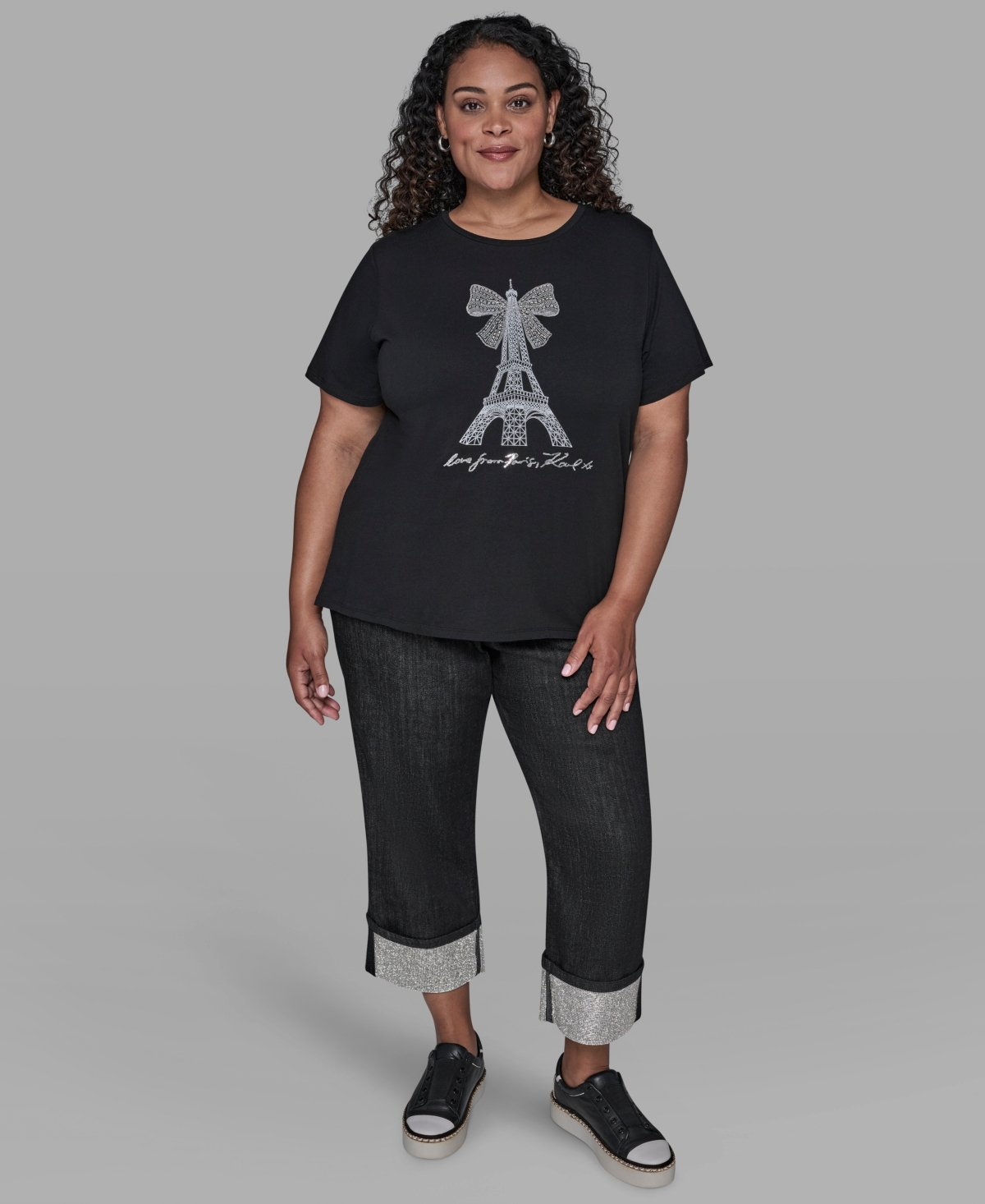 Karl Lagerfeld Plus Size Crystal T-shirt In Black