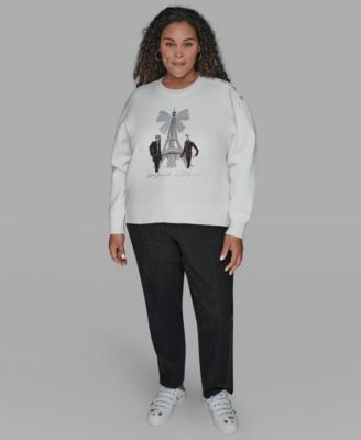 Plus Size Eiffel Tower Crewneck Fleece Sweatshirt