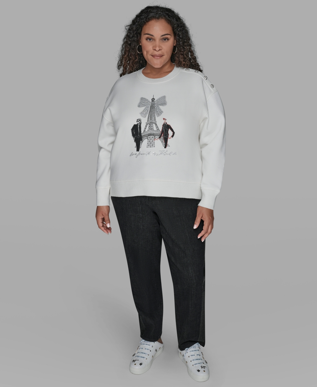 Karl Lagerfeld Paris Plus Eiffel Tower Crewneck Fleece Sweatshirt