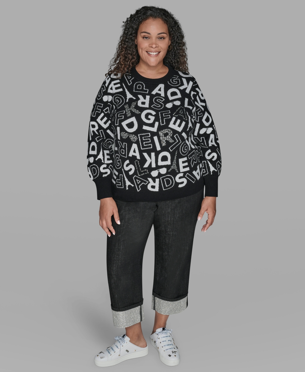 Karl Lagerfeld Plus Size Scatter Letters Sweater In Black