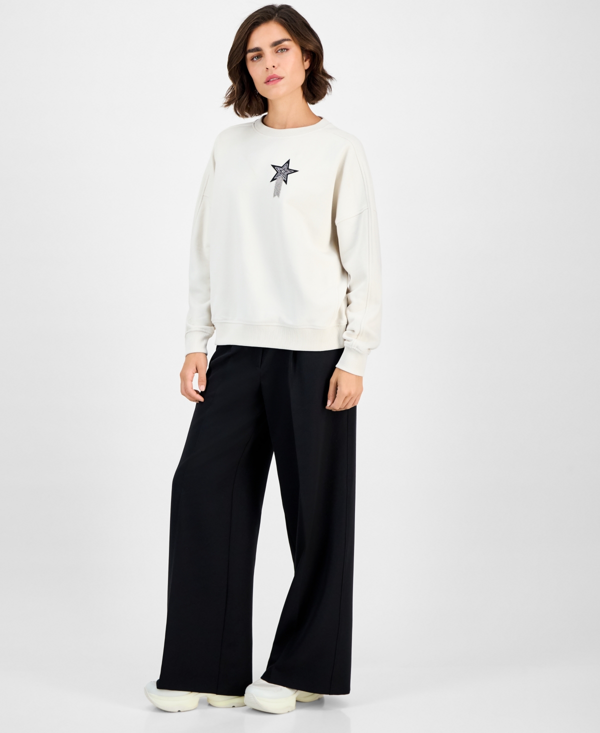 Hugo Boss Women's Cotton Star Crewneck Sweatshirt In White