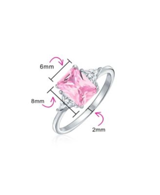 Sterling Silver 3CT Pink Princess Cut CZ Promise Ring with Trillion Side Stones