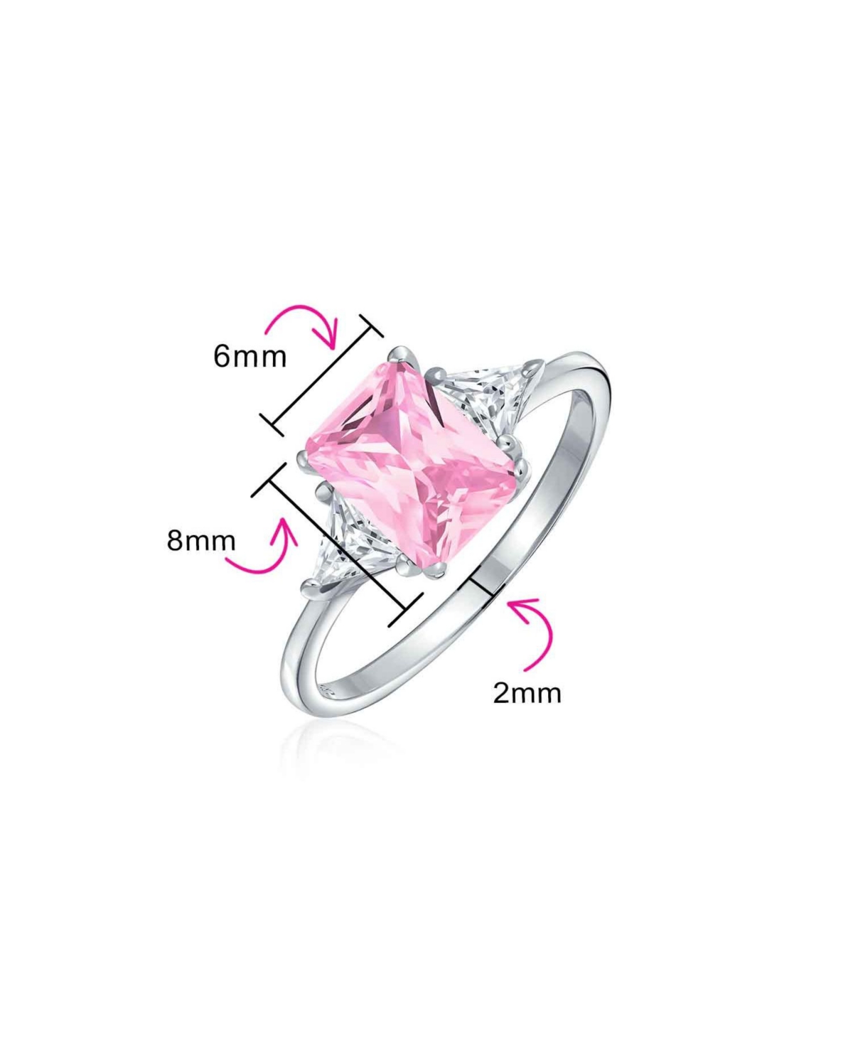 Bling Jewelry Sterling Silver 3CT Pink Princess Cut Cz Promise Ring with Trillion Side Stones