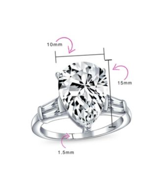 7CT CZ Pear Shaped Solitaire Teardrop Promise Statement Ring Cubic Zirconia Side Baguette  Sterling Silver