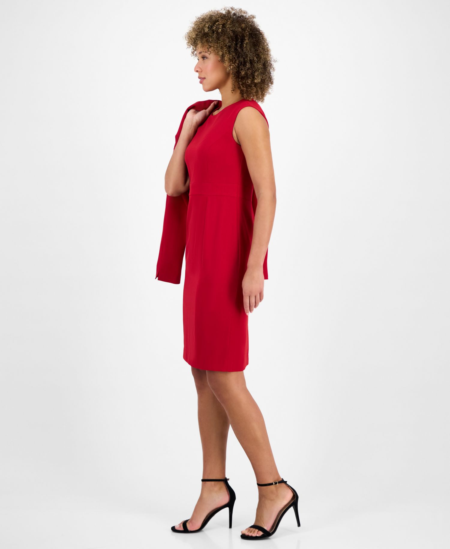 Women's Sleeveless Seamed Waist Sheath Dress