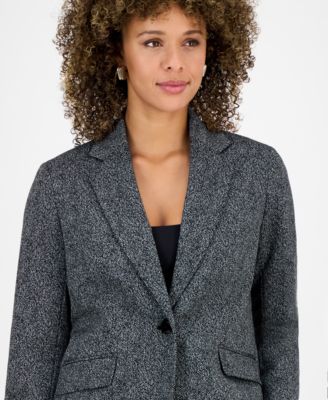 Women's Herringbone One-Button Blazer, Regular & Petite