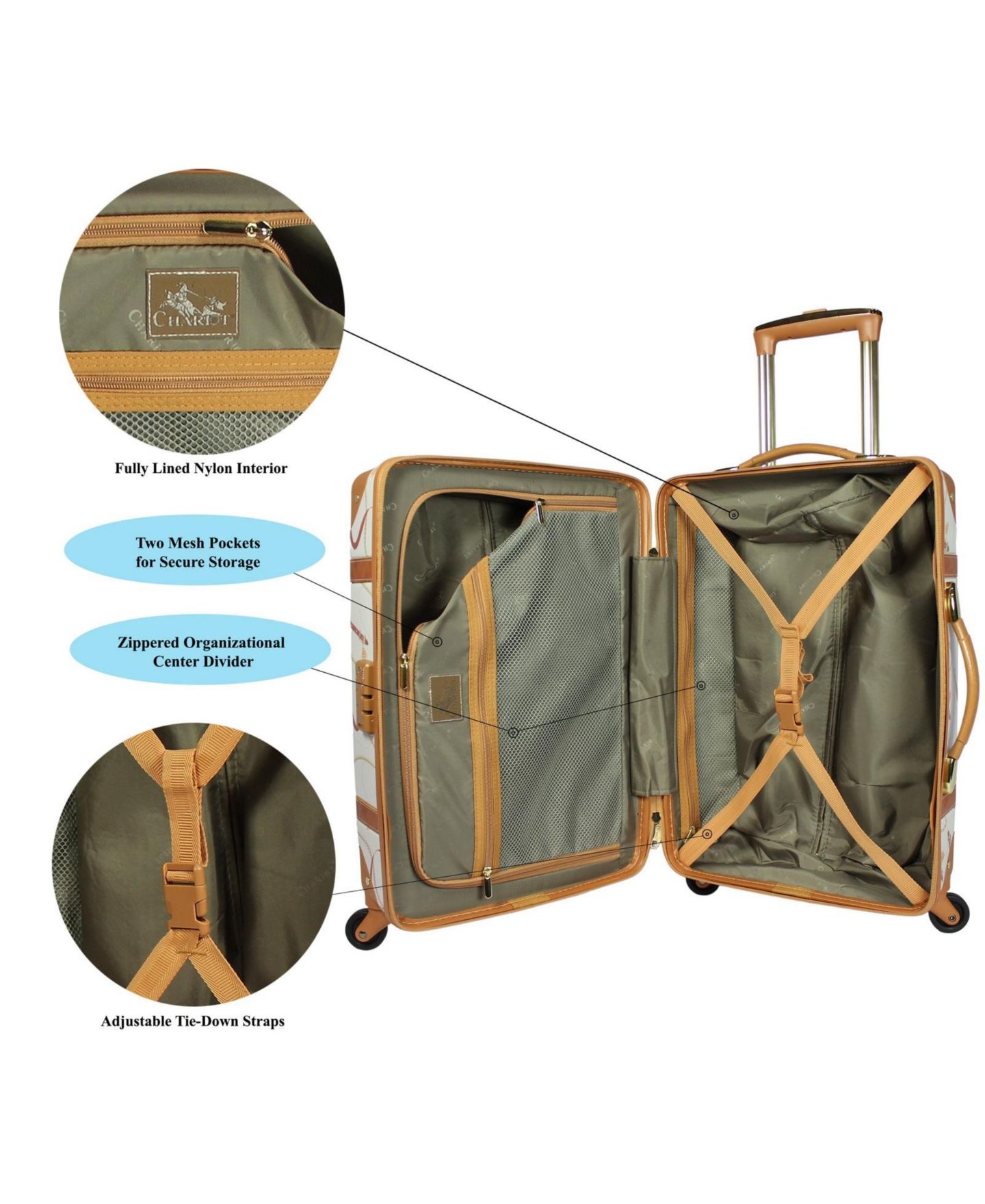 Чемодан World Traveler Chariot 20-Inch Hardside Carry-On Spinner Luggage, цвет: Слоновая кость — фото 5