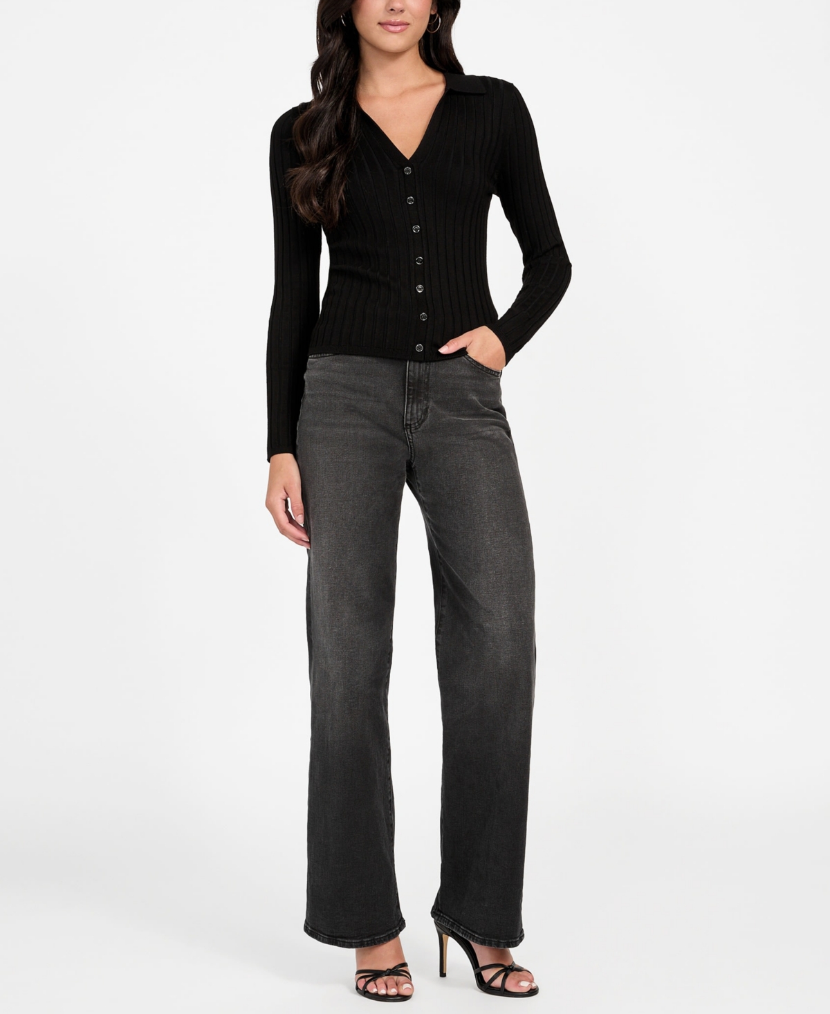 Guess Miranda Rib Cardigan In Black