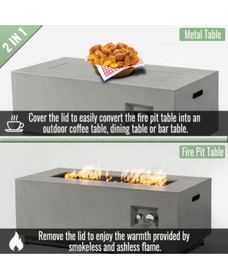 42 Inch Rectangular Propane Fire Pit Table with Glass Wind Guard and 50000 BTU Burner