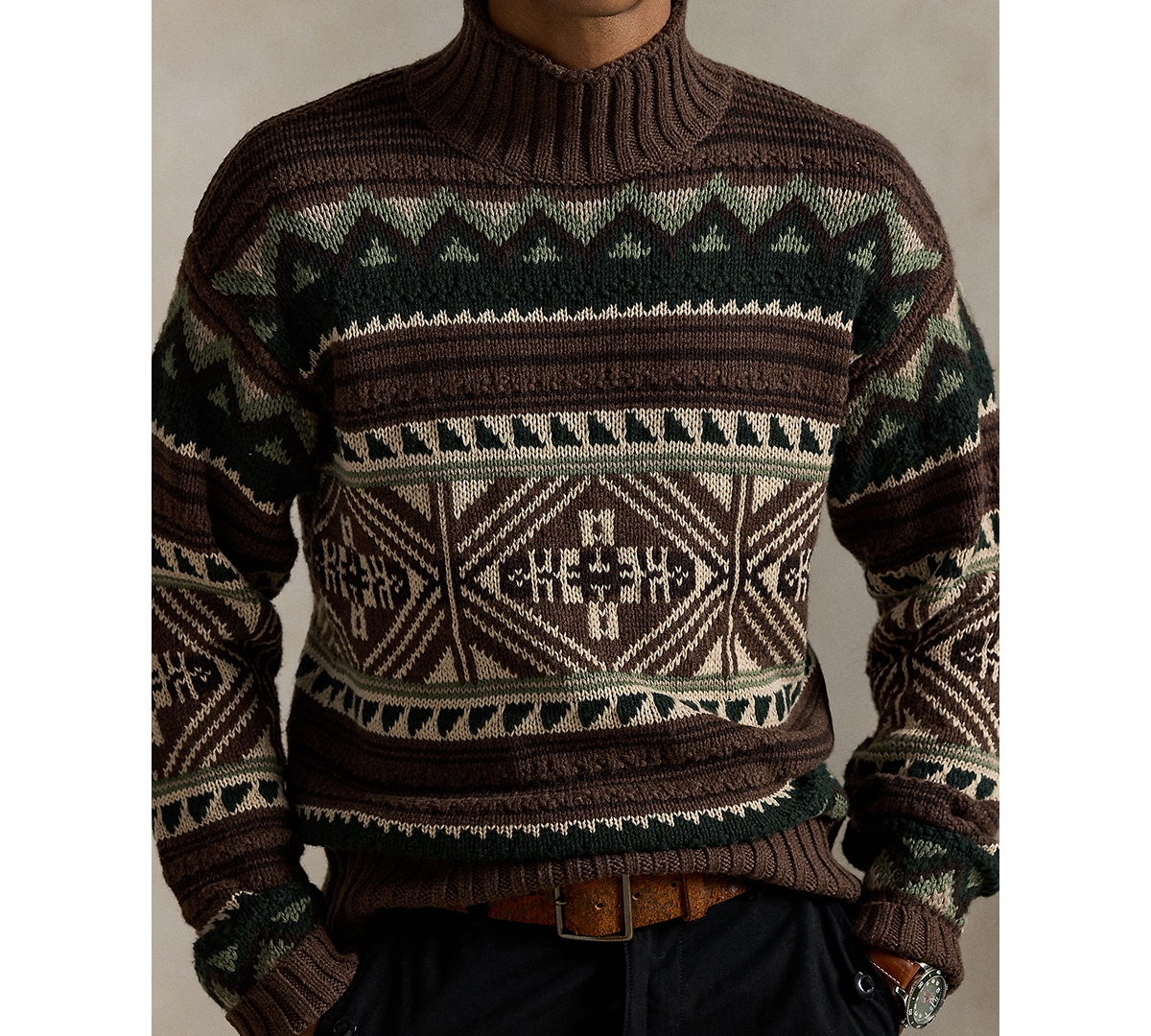 Polo Ralph Lauren Geometric Cotton Blend Sweater In Brown