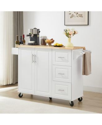 53.8" Rolling Kitchen Island with Drop Leaf, Storage Cabinet, 3 Drawers & Wood Top, Mobile Kitchen Cart on Wheels