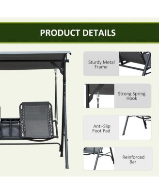 69 Inch 2-Seat Canopy Patio Swing with Storage Table and Cup Holders