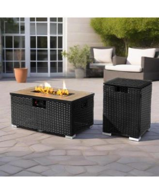 32 Inch Rectangular Wicker Fire Pit Table with 50000 BTU Burner and Ceramic Top