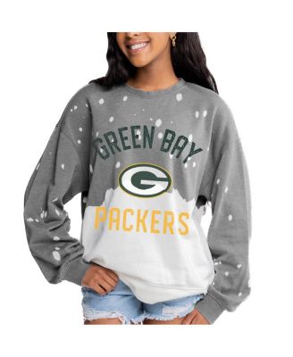 Gameday Couture - Women's Gray Green Bay Packers Oversized Coin Toss Faded French Terry Tri-Blend Pullover Sweatshirt