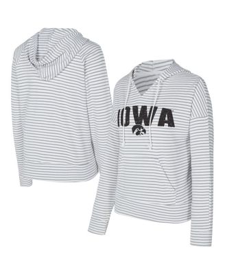 Concepts Sport - Men's White/Gray Iowa Hawkeyes French Terry Striped V-Neck Pullover Hoodie