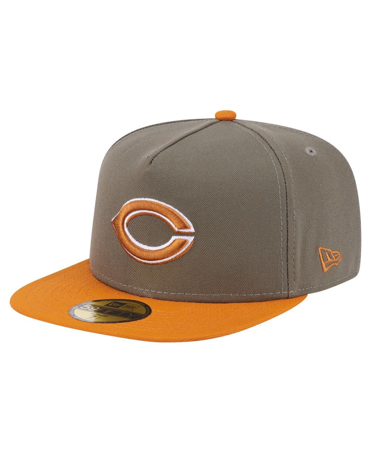 New Era Men's Olive/orange Cincinnati Reds Two-tone Color Pack A-frame 59fifty Fitted Hat In Gray