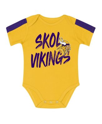 Baby Boys and Girls 3-Piece Purple/Gold Minnesota Vikings Double Down Creeper and Pants Set