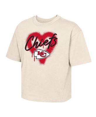 Outerstuff - Big Girls Cream Kansas City Chiefs Spray Heart Boxy T-Shirt