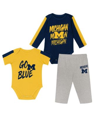 Outerstuff - Baby Boys and Girls Navy/Maize Michigan Wolverines Double Down Creeper and Pants 3-Piece Set