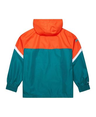 Men's Orange/Aqua Miami Dolphins Tie Breaker Vintage Logo Lightweight Anorak Half-Zip Windbreaker
