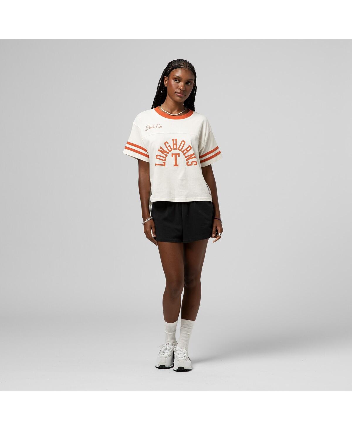 Mitchell & Ness Women's Cream Texas Longhorns Cropped Ringer T-shirt In White