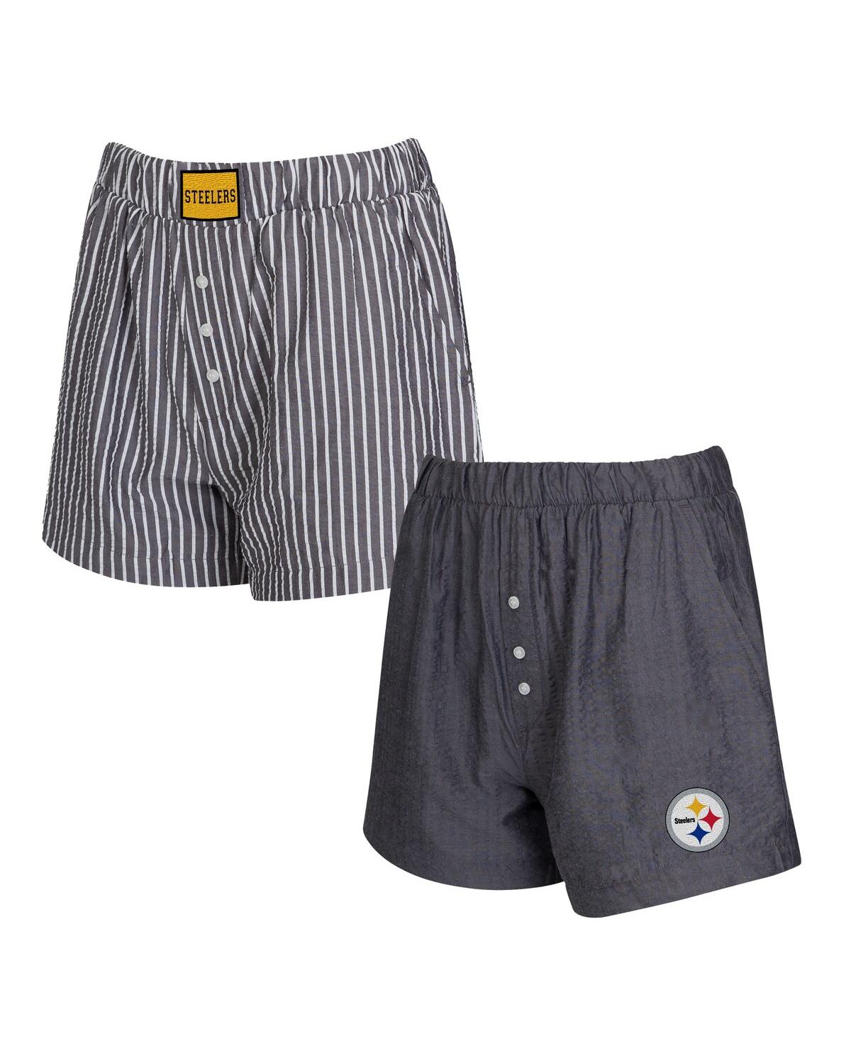 Concepts Sport Charcoal Pittsburgh Steelers Two-pack Stripes And Solids Boxer Shorts Set In Gray
