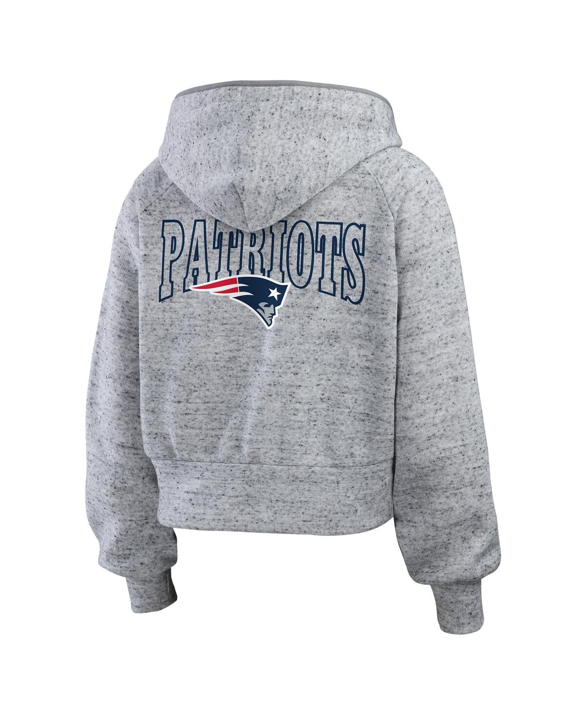 Wear By Erin Andrews Women's Heather Gray New England Patriots Speckled Fleece Cropped Full-zip Hoodie In Gray