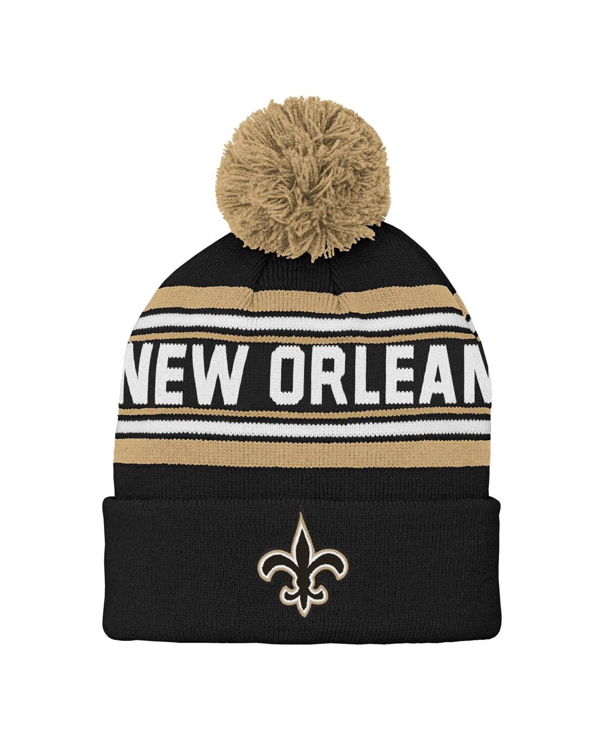 Outerstuff Preschool Black New Orleans Saints Jacquard Cuffed Knit Pom With Hat In Gold