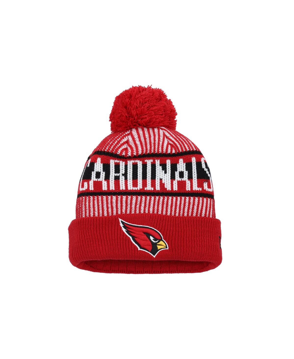 New Era Kids' Big Boys And Girls Cardinal Arizona Cardinals Striped Cuffed With Pom Knit Hat In Red
