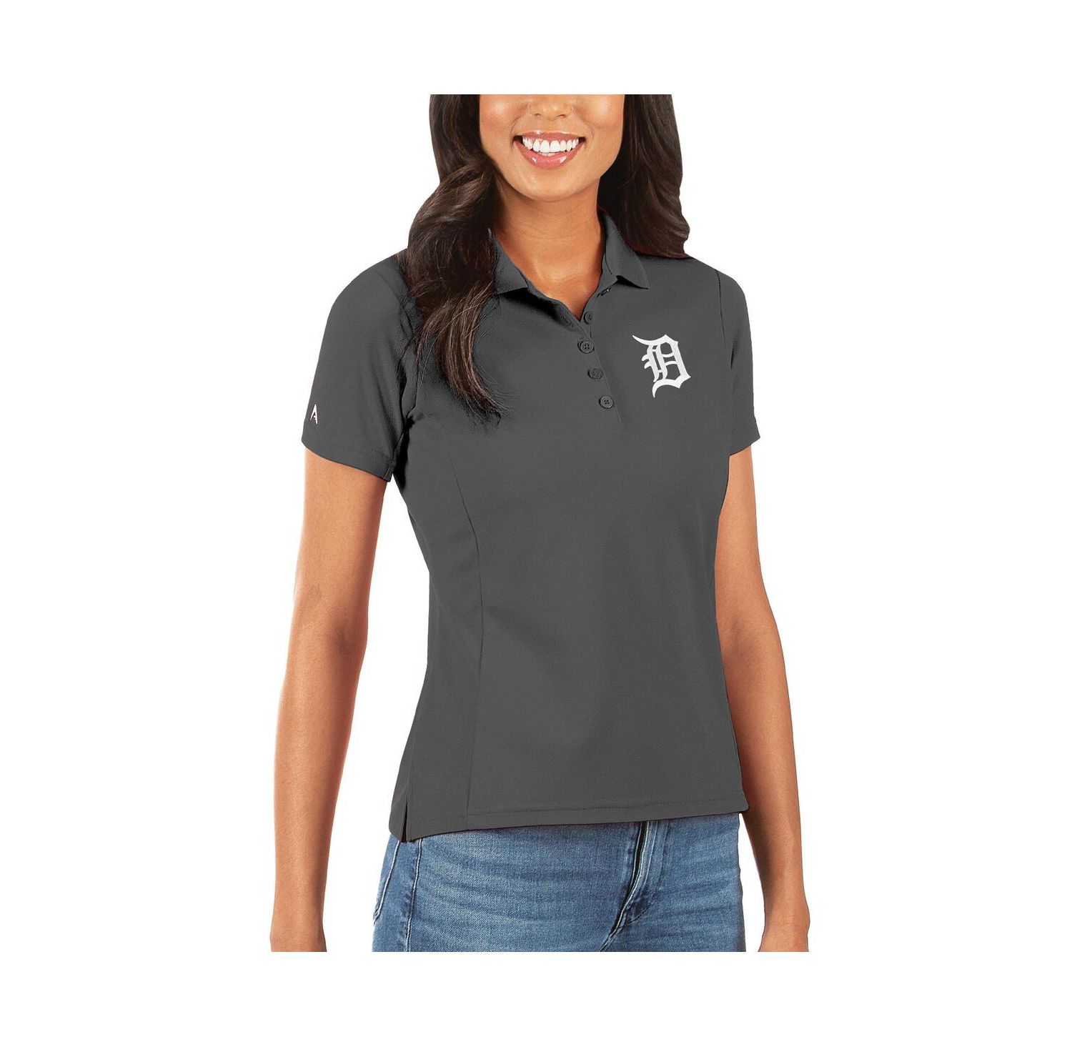 Women's Gray Detroit Tigers Legacy Pique Polo Shirt