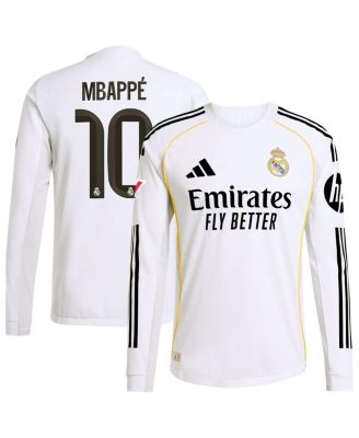 adidas - Men's Kylian Mbapp&eacute; White Real Madrid 2025/26 Home Authentic Long Sleeve Player Jersey