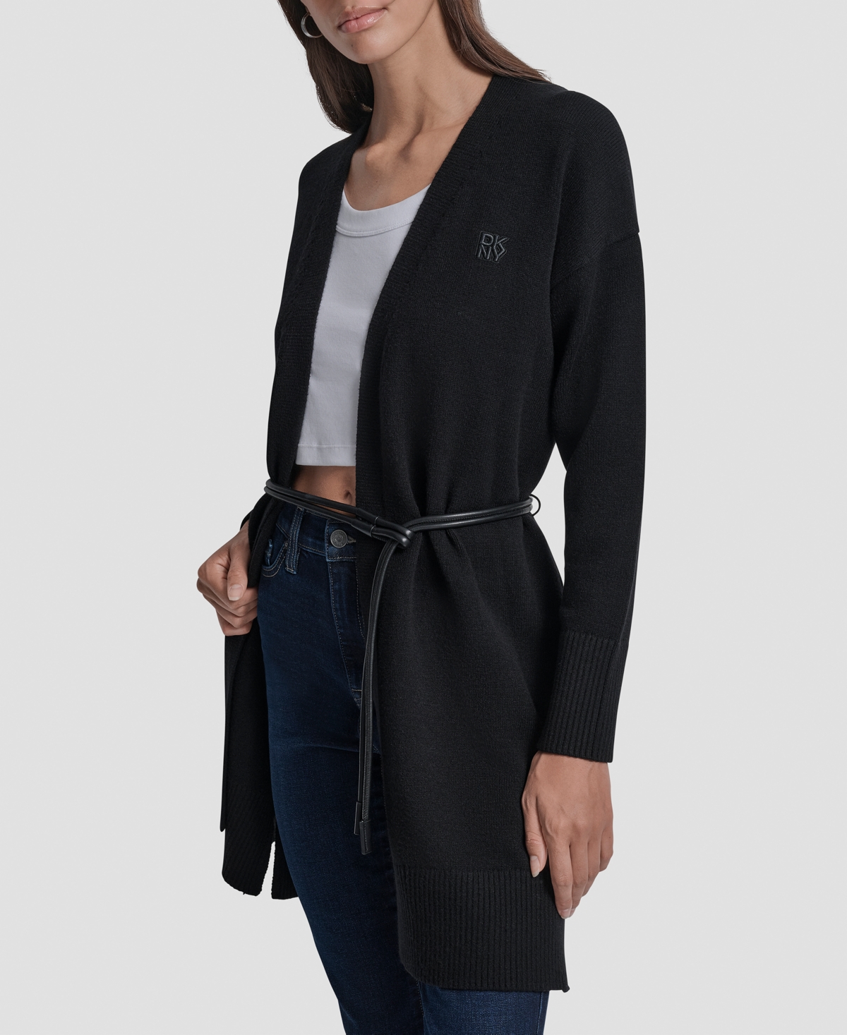 Dkny Jeans Petite Long Sleeves Cardigan with Lasso Belt
