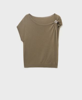 MANGO - Women's Metallic Detail Fine-Knit Sweater